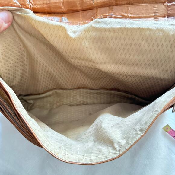 Vintage 1970s Eel Skin Satchel Crossbody Pocketed Caramel Colored Boho Purse - Picture 7 of 13